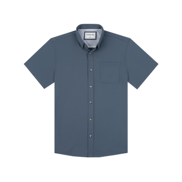 The Busted Prop men's outdoor shirt in slate blue with short sleeves button front and chest pocket