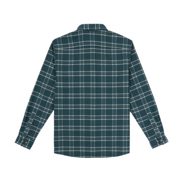 The Codfather long-sleeve plaid shirt in green and white, back view