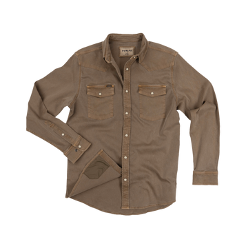 The Cotulla rugged outdoor shirt with snap buttons and dual chest pockets in a muted brown tone