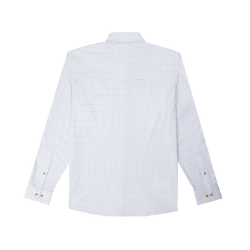 back of double blue check long sleeve shirt