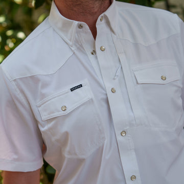 The Del Rio white outdoor shirt with dual flap chest pockets and button front