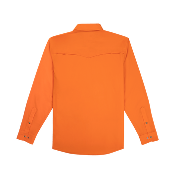 back of blaze orange long sleeve tuff-thread shirt