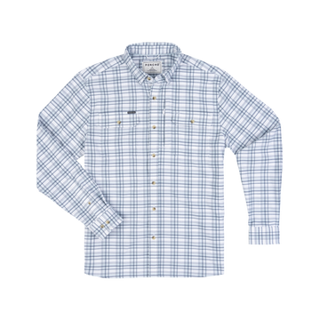 The Fog Horn blue plaid long sleeve shirt with button front and chest pockets