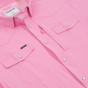 The Foreman pink men's outdoor shirt with snap buttons, dual chest pockets, and a collared design