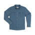 The Fort Davis denim shirt with buttoned chest pockets and long sleeves laid flat against a white background