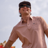 The Forty Striped Burnt Orange men's outdoor shirt with short sleeves and chest pocket outdoors