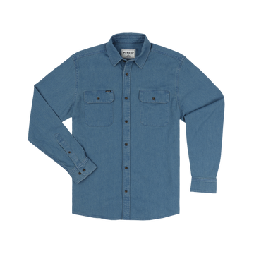 The Franklin blue long sleeve button up shirt with two chest pockets