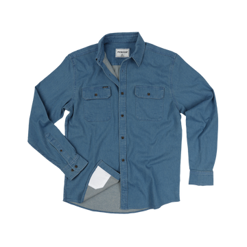 The Franklin blue button up shirt with long sleeves and two chest pockets