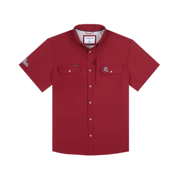The Gamecock short sleeve shirt in deep red with button front and chest pockets