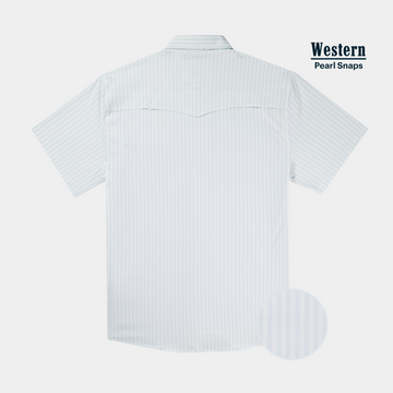 Back of button down pearl snap short sleeve shirt