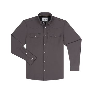 The Goodnight charcoal long sleeve button down shirt with two chest pockets