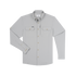 The Grey Ghost long sleeve button-up shirt in light grey with two chest pockets and brass buttons.
