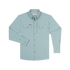 Light blue long-sleeve button-up shirt with two chest pockets and roll-up sleeve tabs displayed flat on a white background.