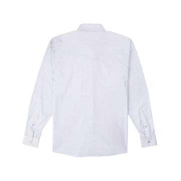 back of double blue check long sleeve shirt