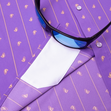 sunglasses with lens cleaner on shirt