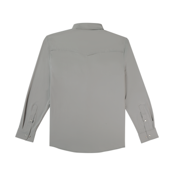 back of the gray tuff-thread pearl snap shirt