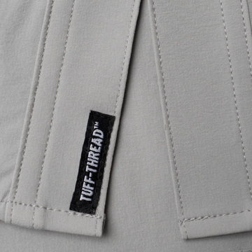 closeup of the tuff-thread patch on shirt