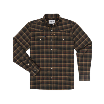 The John Colter black red tan plaid outdoor shirt with long sleeves and dual chest pockets