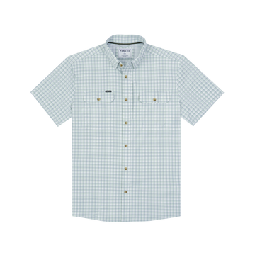 The Kahala light blue checked short sleeve outdoor shirt with button collar and dual chest pockets