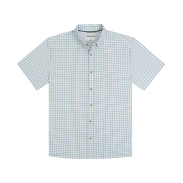 The Kawakawa green plaid short sleeve button-down outdoor shirt with collared neckline