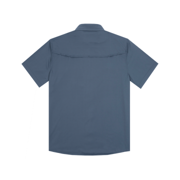 The Little Tuna blue short sleeve outdoors shirt back view