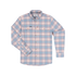 The Madaket shirt in a soft blue and peach plaid pattern with button-down collar and chest pockets.