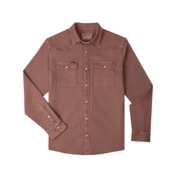 product photo of brown denim shirt front