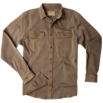 The Monteagle rugged brown outdoors shirt with button pockets and reinforced elbows