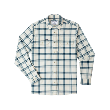 product photo of off-white blue plaid flannel front