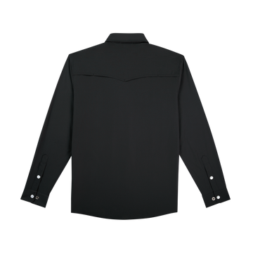 Back view of black long sleeve shirt named The Newt