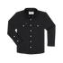 Black button-up shirt with front pockets called The Newt