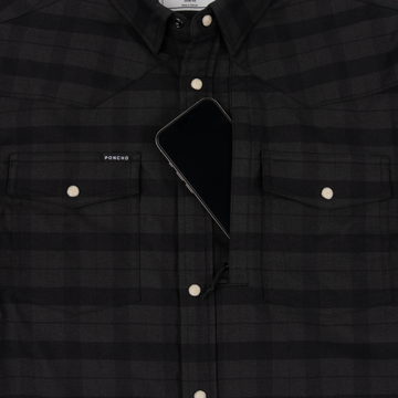 Poncho Outdoors The North Rim black plaid pearl snap outdoor shirt with dual chest pockets