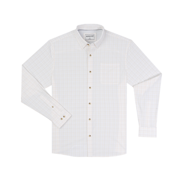 The Pascagoula white long sleeve button down shirt with a subtle plaid pattern
