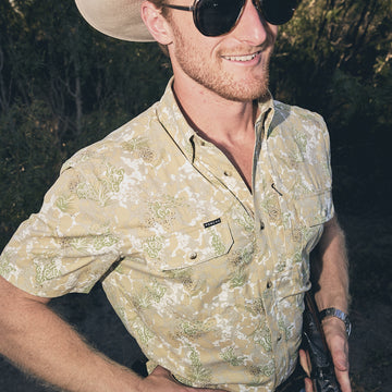 man wearing south texas camo shirt