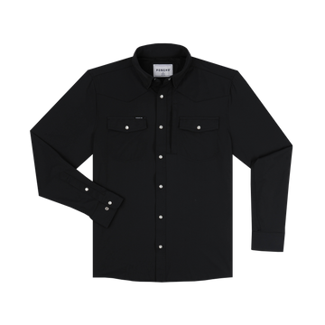The Piedras Negras black button up shirt with long sleeves and dual chest pockets