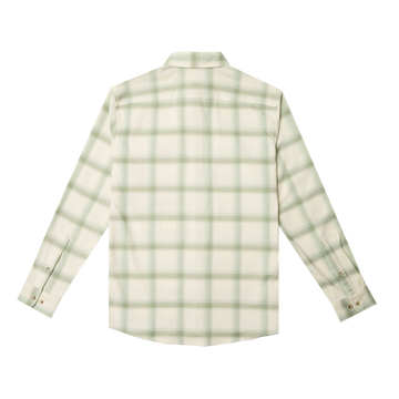 back of green and white paid flannel