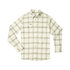 The Pueblo shirt in soft cream and sage green plaid with button-up front and dual chest pockets.