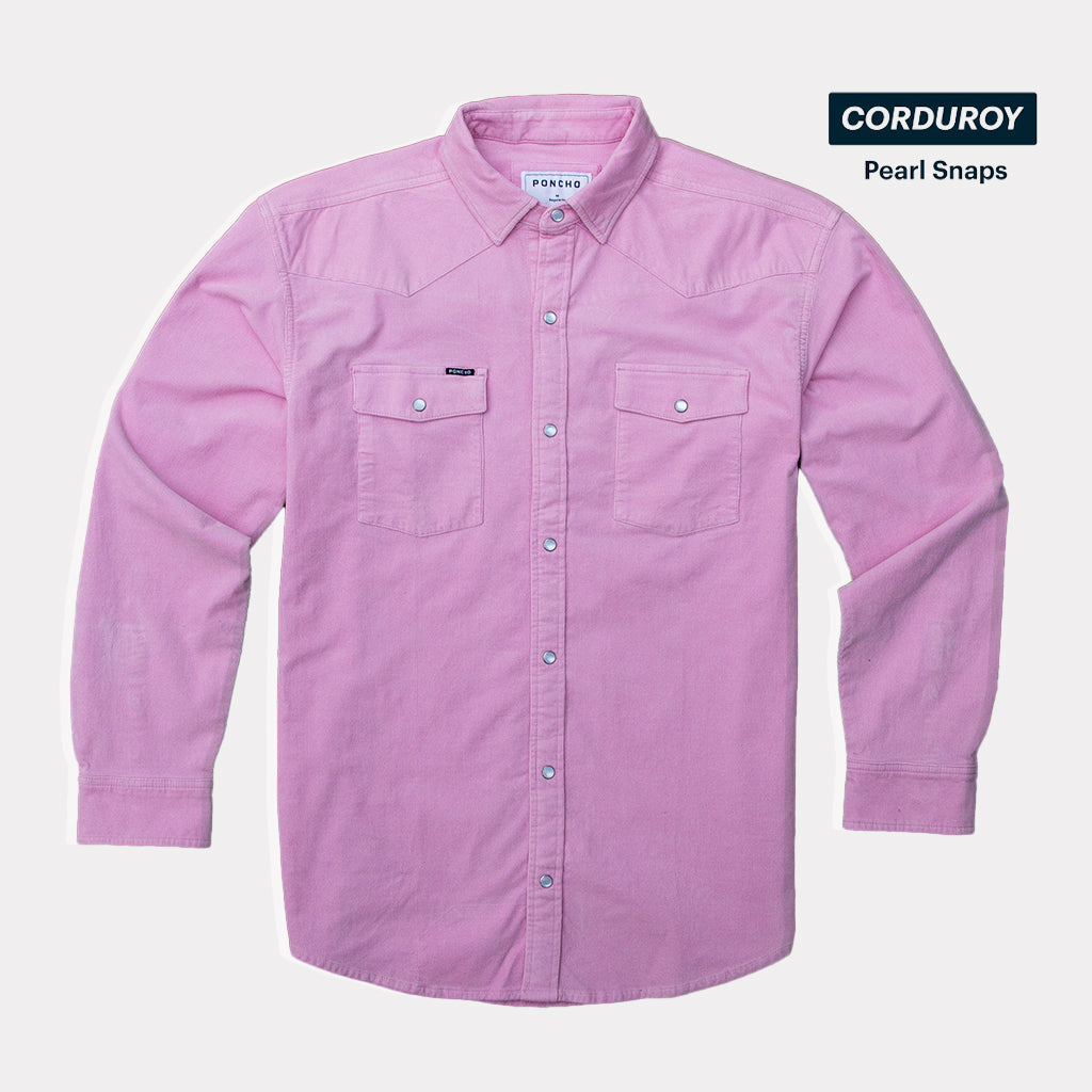 Flat lay of pink corduroy shirt