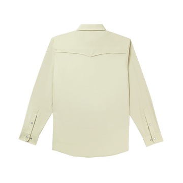 back of tan long sleeve tuff-thread shirt