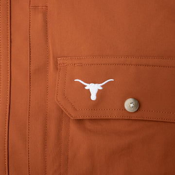 close up of texas longhorn logo on chest pocket