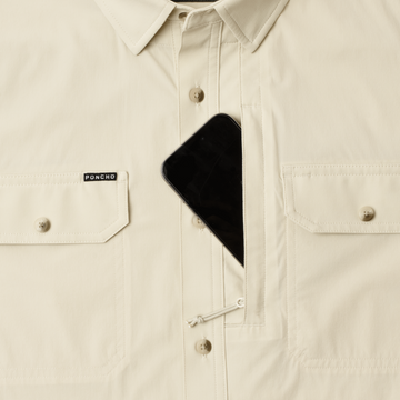 Closeup of collar snaps on collar of shirt