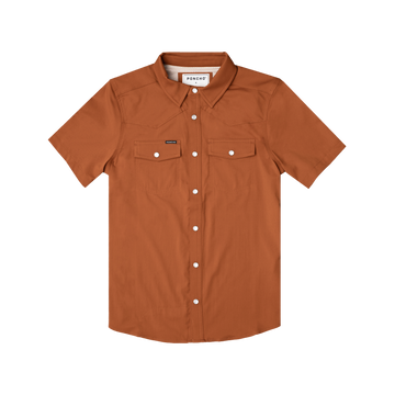 The Spur rust orange short sleeve shirt with buttoned chest pockets from Poncho Outdoors