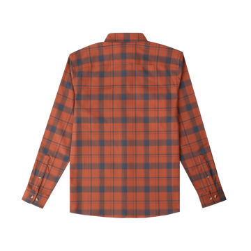 product photo red and navy plaid flannel back