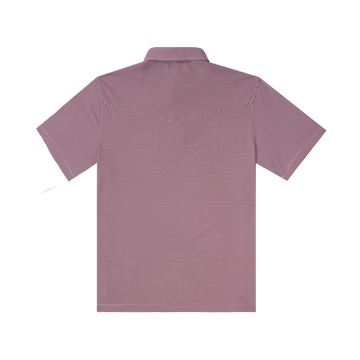 The Top Row mauve short sleeve collared shirt shown from the back