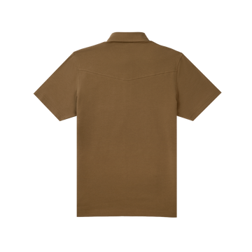 product photo of back of brown polo