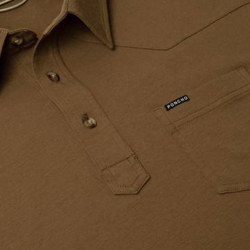 product photo of brown polo buttons and pocket
