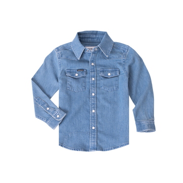 Product flat lay of dark wash kids denim