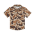 The Wingman short sleeve shirt with brown and tan camouflage pattern and button-down front.