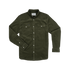 The Zilker long-sleeve olive green shirt with button-up front and two chest pockets from Poncho Outdoors