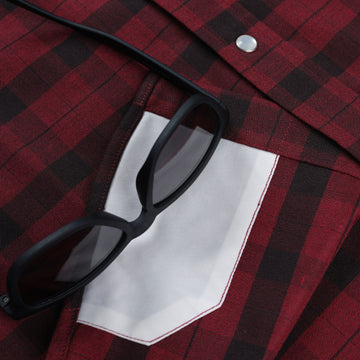 sunglass cleaner of red and black pearl snap flannel